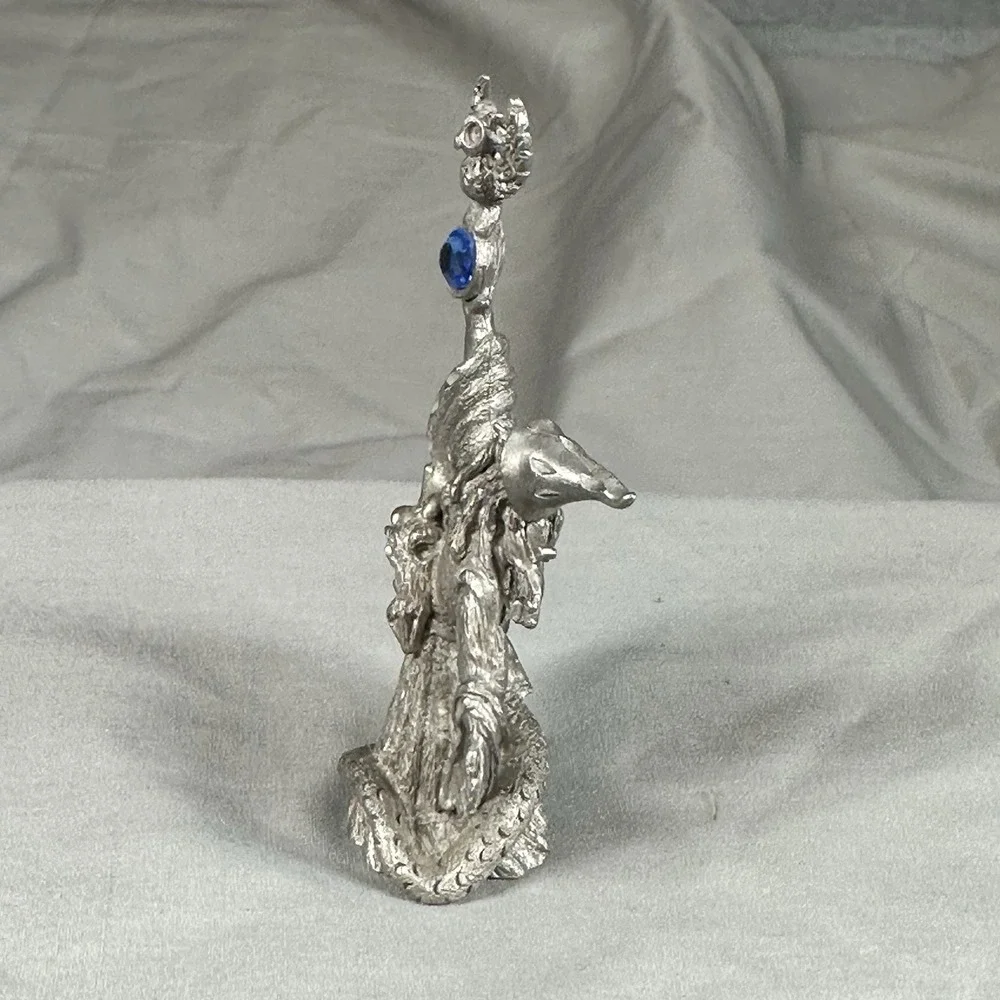 Vintage‎ Spoontiques MR969 Pewter Wizard w/ Owl & Dragon Figurine